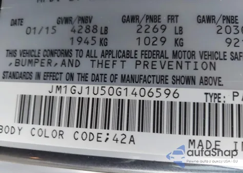 2016 Mazda Mazda6 I Sport из США, поврежденный, VIN JM1GJ1U50G1406596